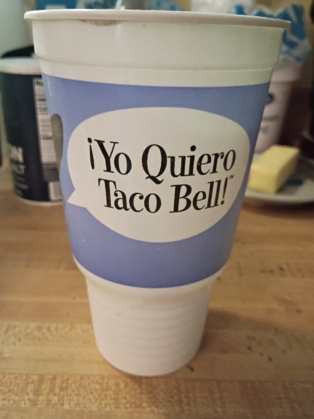 Taco Bell 1997 Pepsi Promo Plastic Cup "¡Yo Quiero Taco Bell!" White/Purple